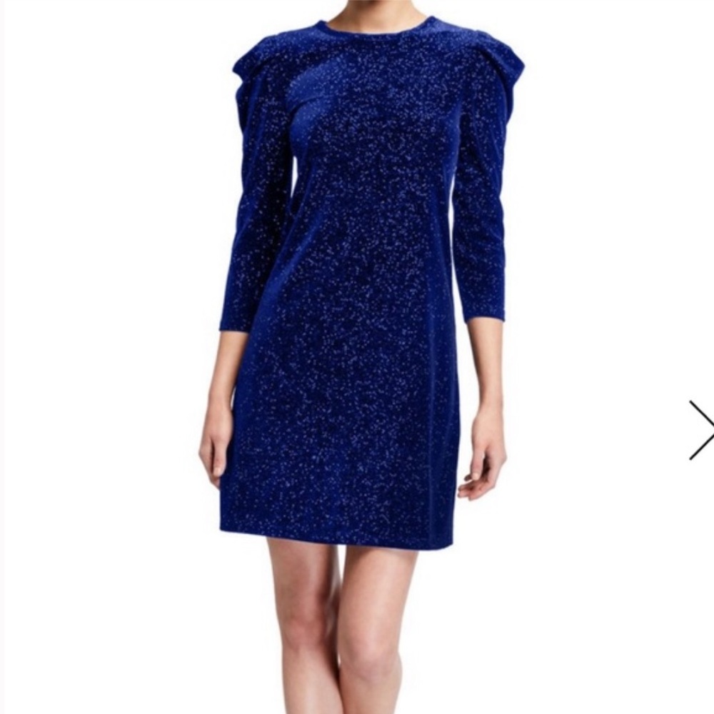 Michael Kors Glitter blue Velvety puff sleeve cocktail dress size S